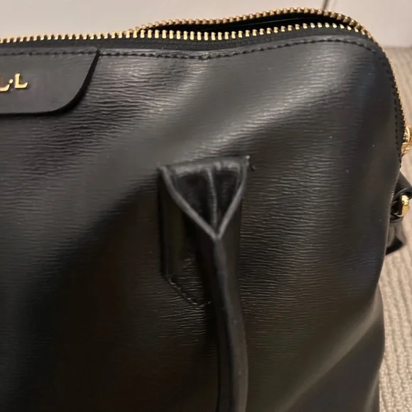 Lauren Ralph Lauren Black Leather Satchel Top Handle Crossbody Bag - Picture 8 of 16